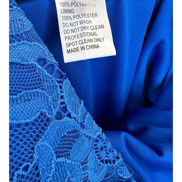 La Femme Womens Size 0 Trumpet Evening Gown Dress Blue Lace Train Cross Straps - Picture 9 of 9